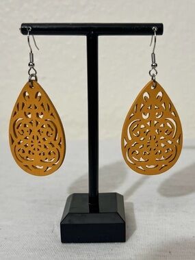 Mustard Yellow, Brown, & Black Filigree Teardrop Earrings - Women Jewelry